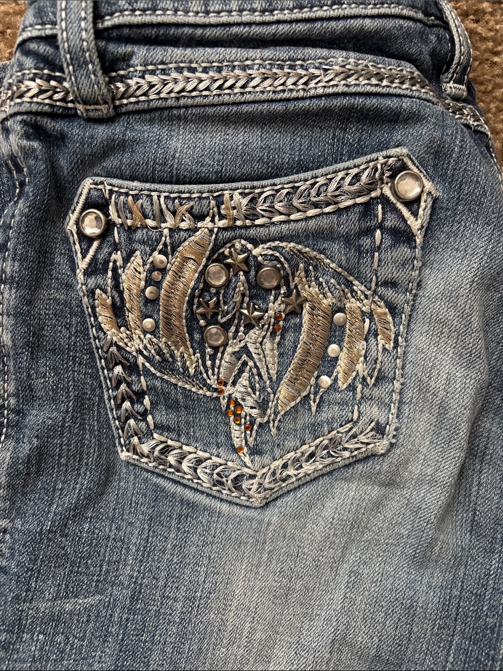 Women’s Boot Cut Jeans with Embroidered Back Pocket — Blue - Picture 2 of 6